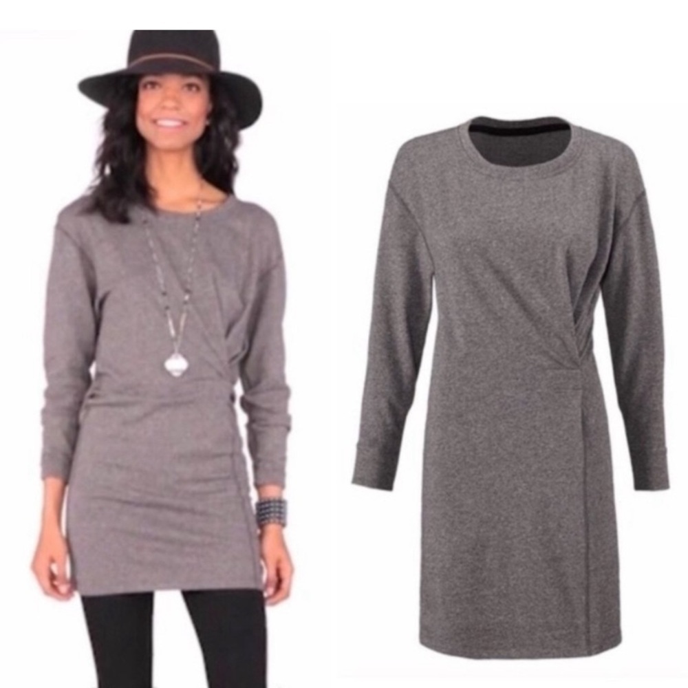CAbi Women Style 3650 Put On  Knit Sheath Dress Sz Small Gray Long Sleeve Crew